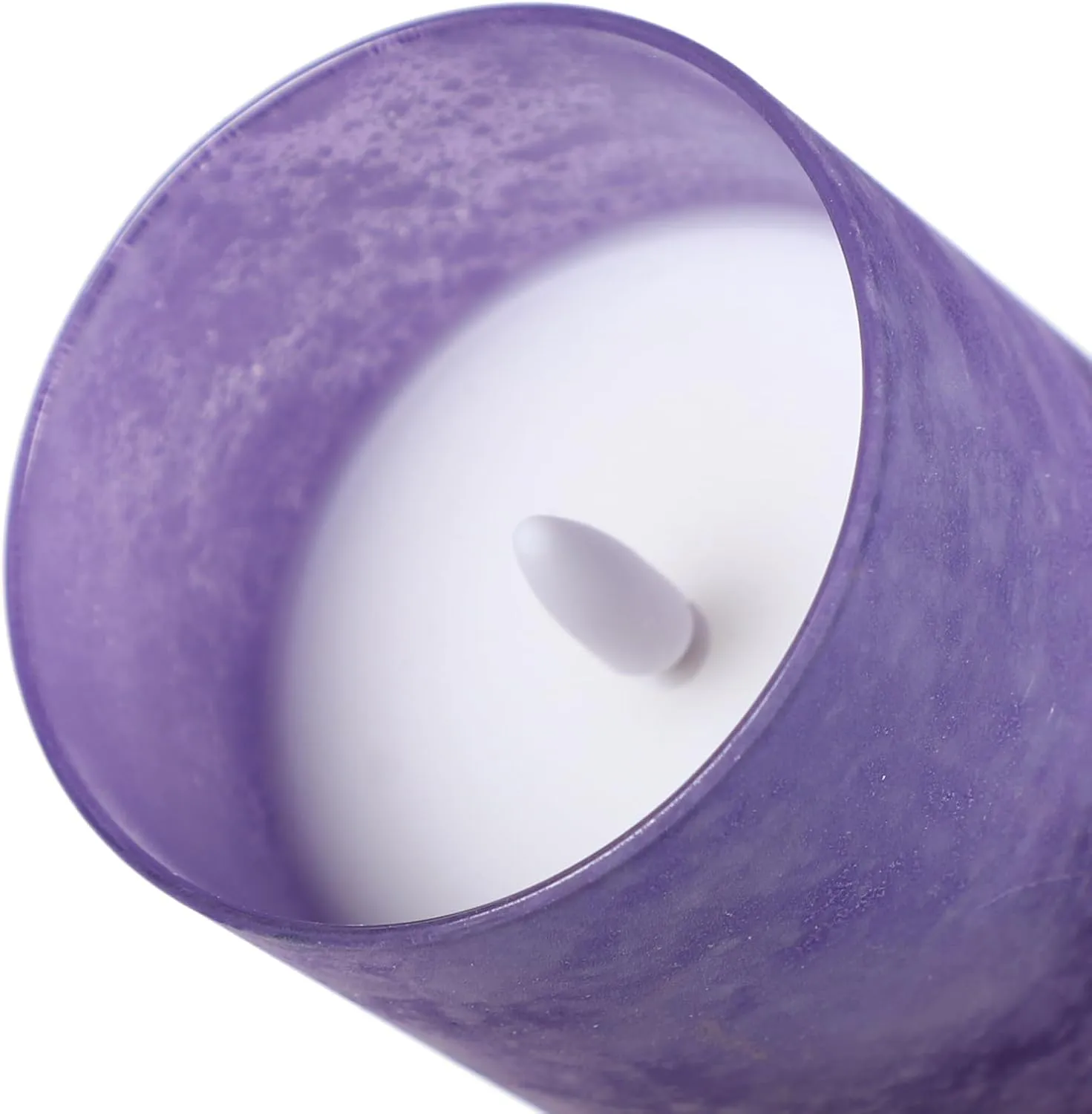 ANGELLOONG Glass Battery Operated Candles with Remote, Flameless Candles with Flickering Flame, Pillar LED Electric Timer Candle for Home Decor, Sandblast Purple