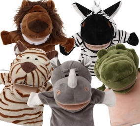 Animal Hand Puppets Set for Kids & Adults - 12.5" Premium Quality Soft Plush Toys with Movable Mouths - Perfect for Storytelling, Teaching, Preschool, Role-Play - Durable, Vibrant, Educational Puppets