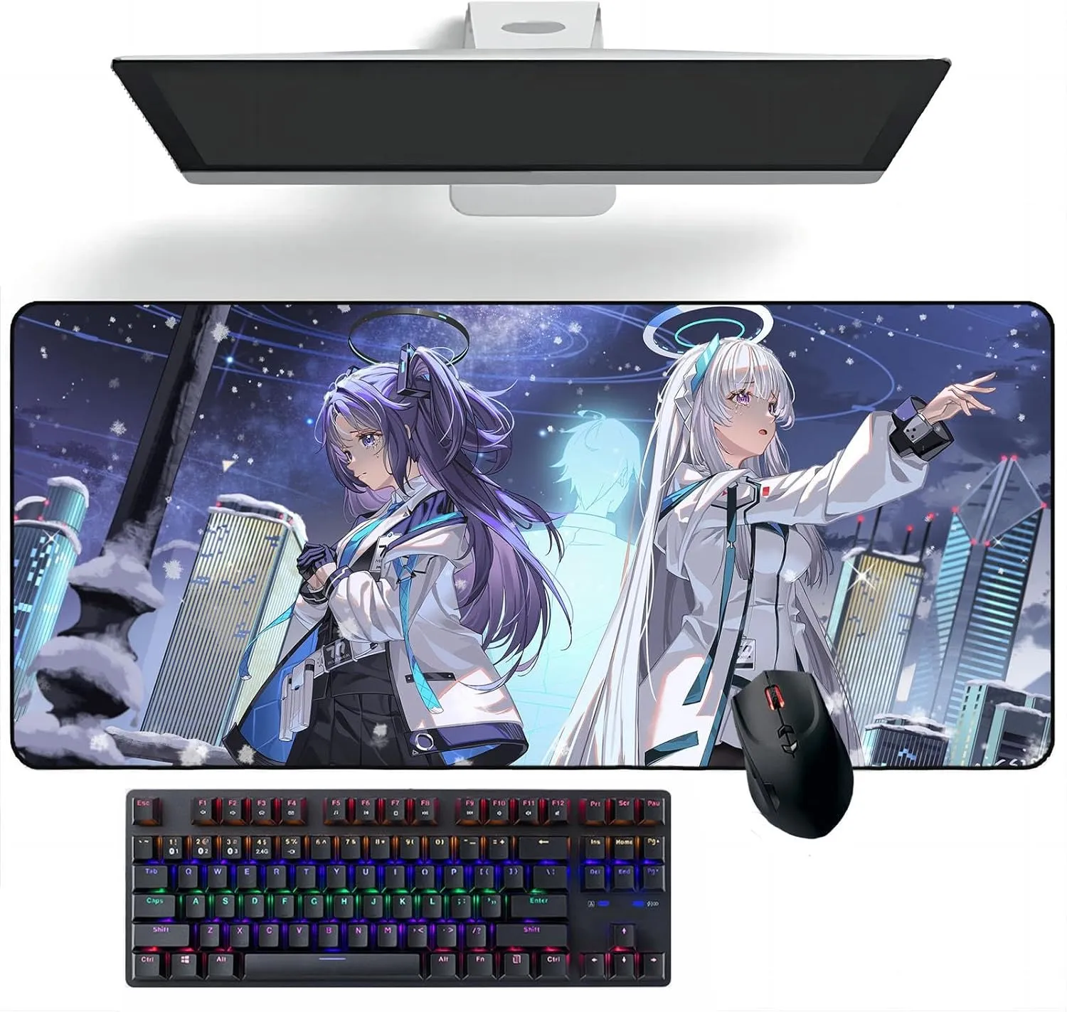 Anime Mouse pad Blue Archive Yūka & Noa Anime Mouse Pads Deskmat Keyboard Mat Large Mouse Pads, 400mm*900mm*3mm