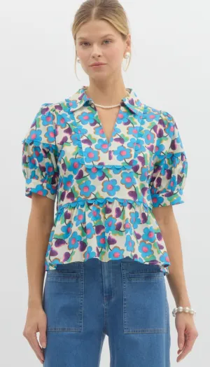 Aqua Floral Top