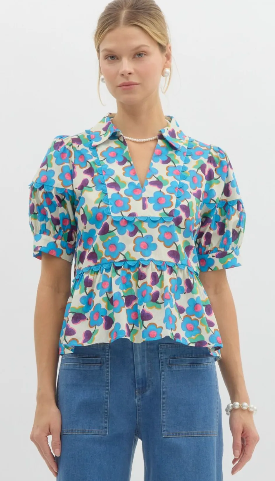 Aqua Floral Top