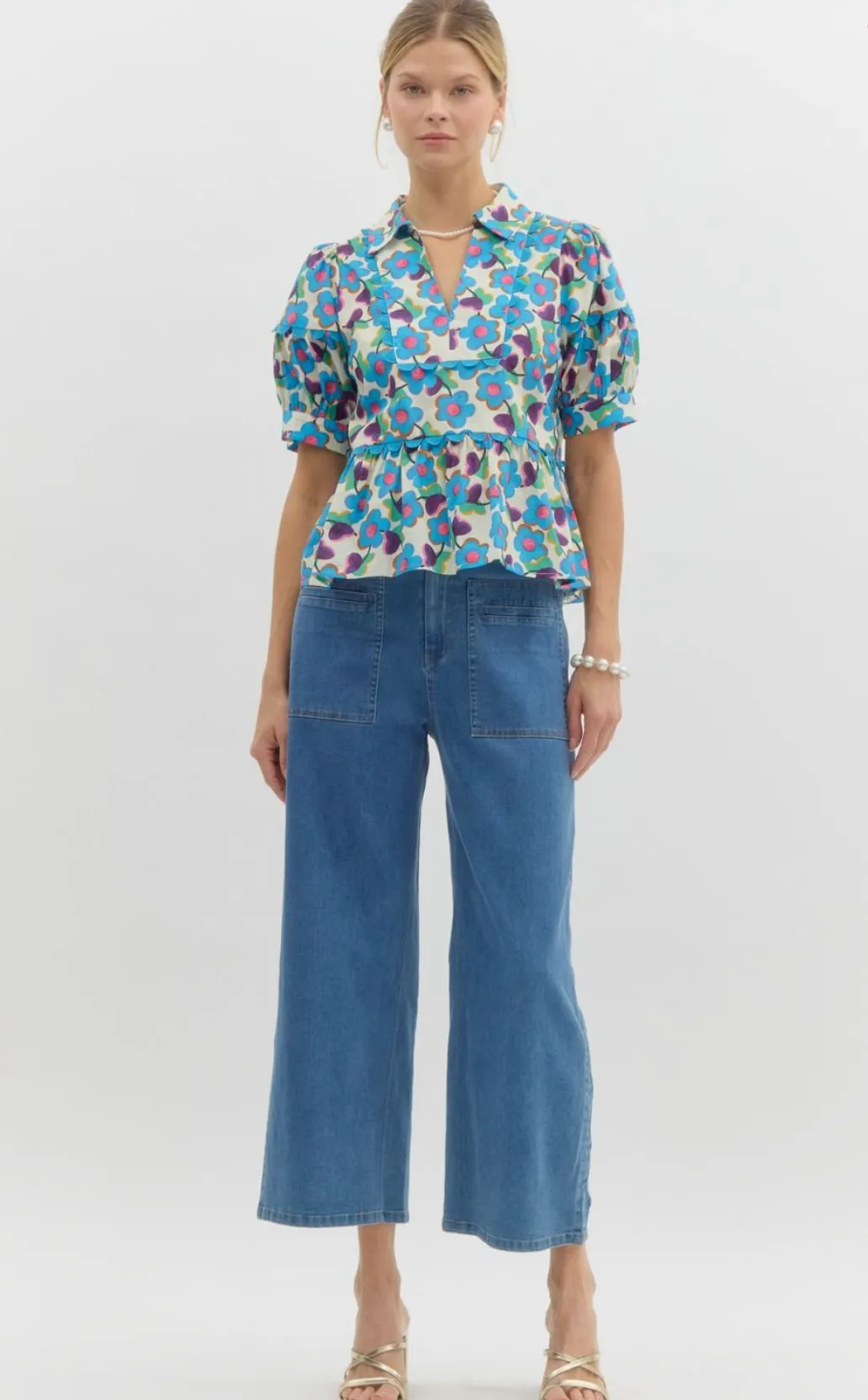 Aqua Floral Top