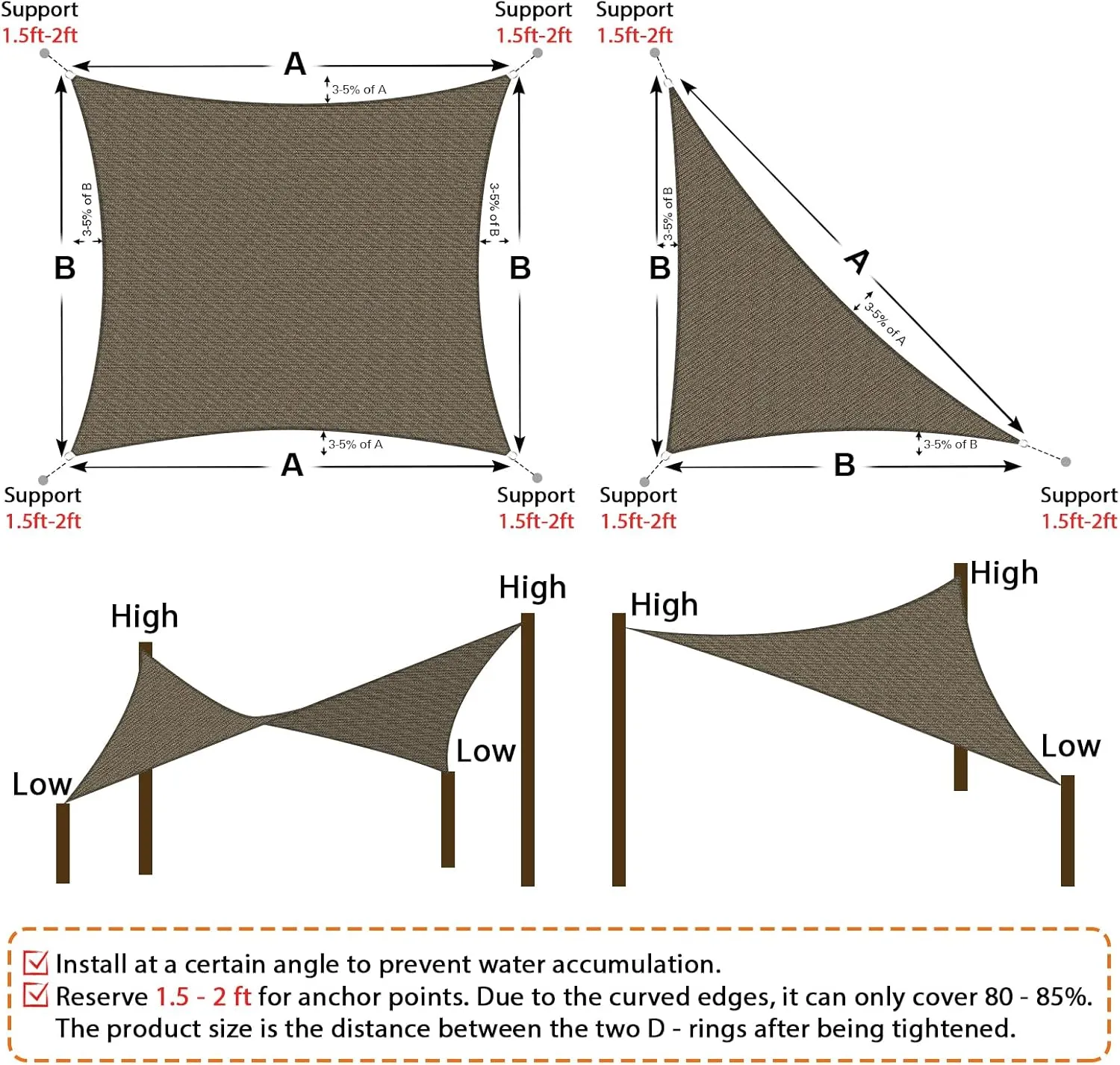 Artpuch Rectangular Breathable UV Block Sun Shade Sail Outdoor Covering Cloth for Deck, Backyard, 16'X20', Mocha (Customized Available)