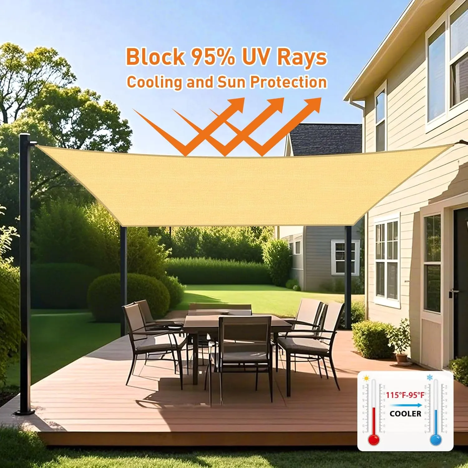 Artpuch Rectangular Breathable UV Block Sun Shade Sail Outdoor Covering Cloth for Deck, Backyard, 16'X20', Mocha (Customized Available)