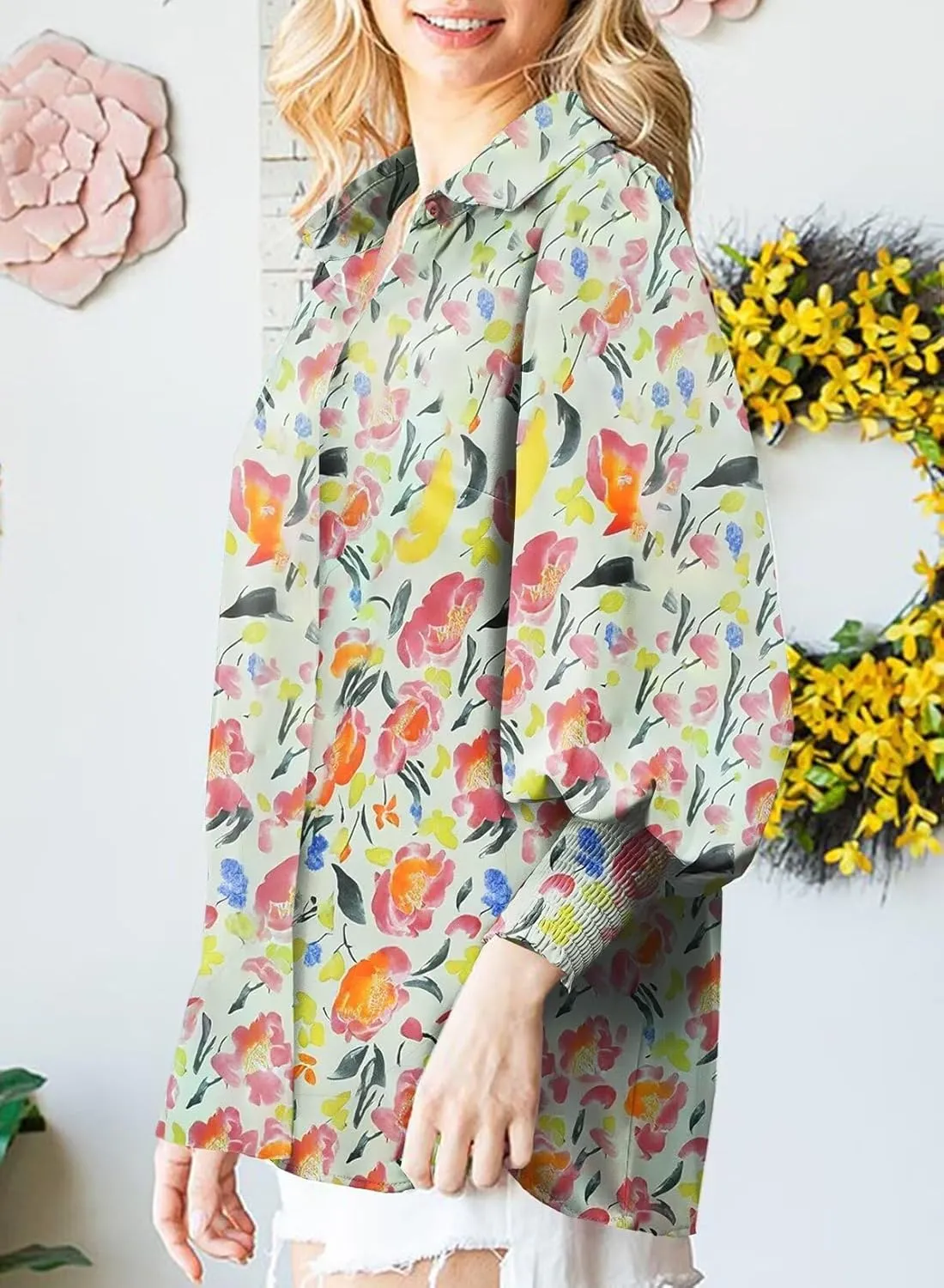 Astylish Women 2025 Loose V-Neck Shirts Paisley Print Lantern Sleeve Blouse Boho Tops