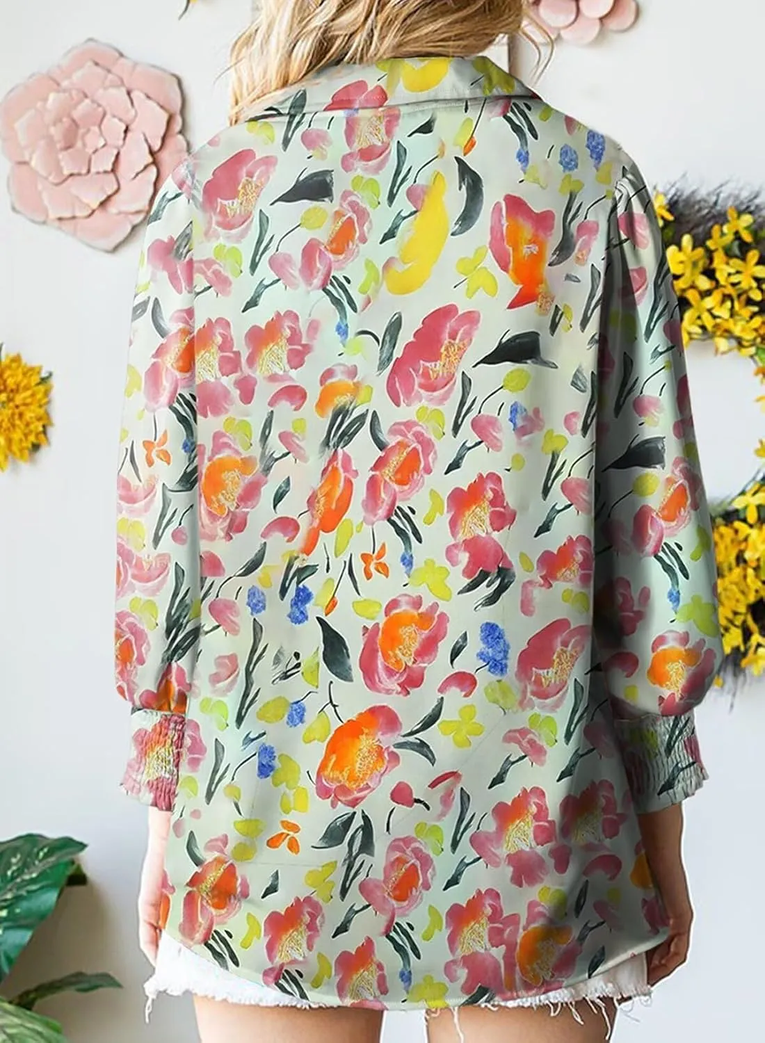 Astylish Women 2025 Loose V-Neck Shirts Paisley Print Lantern Sleeve Blouse Boho Tops