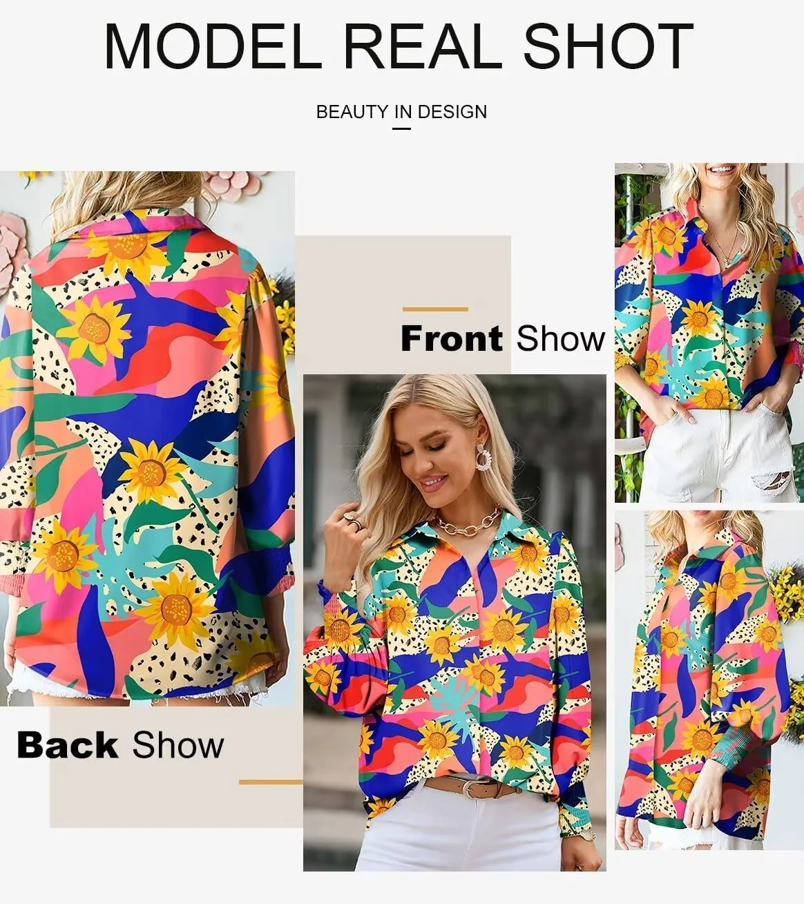 Astylish Women Loose V-Neck Shirts Paisley Print Lantern Sleeve Blouse Tops