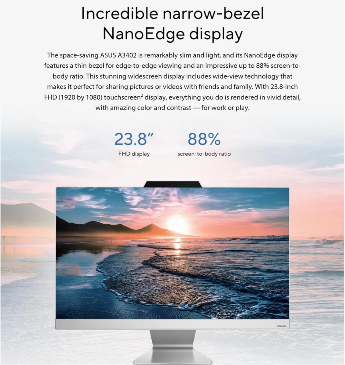 ASUS 23.8 inch All-in-One Desktop A3402, 23.8" FHD Touchscreen, Intel i5-1235U, Intel Iris Xe Graphics, 64 GB RAM, 4 TB SSD, Wi-Fi 6, BT 5.3, 720p Camera, Windows 11 Pro, Office Pro Lifetime