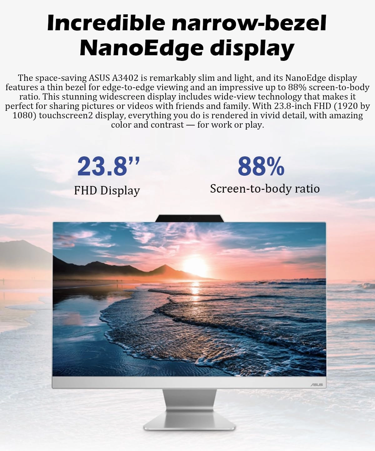 ASUS 23.8-inch All-in-One Desktop PC - FHD Touchscreen - w/Office Lifetime & CD/DVD Drive - Intel i5 1235U - Wi-Fi 6 - HD Webcam - Windows 11 Pro for Everyday Study & Work Use (16GB RAM, 1TB SSD)