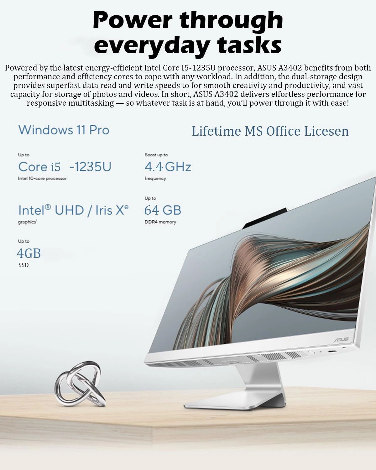 ASUS 23.8-inch All-in-One Desktop PC - FHD Touchscreen - w/Office Lifetime & CD/DVD Drive - Intel i5 1235U - Wi-Fi 6 - HD Webcam - Windows 11 Pro for Everyday Study & Work Use (16GB RAM, 1TB SSD)