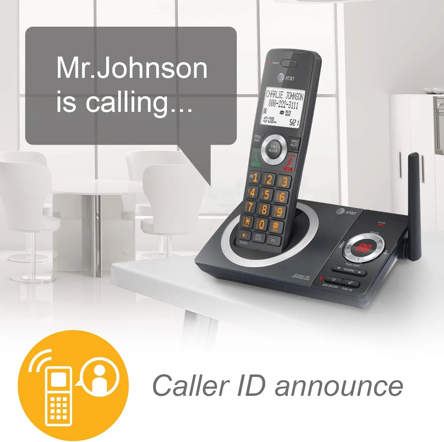 AT&T CL82319 DECT 6.0 3-Handset Cordless Phone for Home with Answering Machine, Call Blocking, Caller ID Announcer, Intercom and Long Range, Black