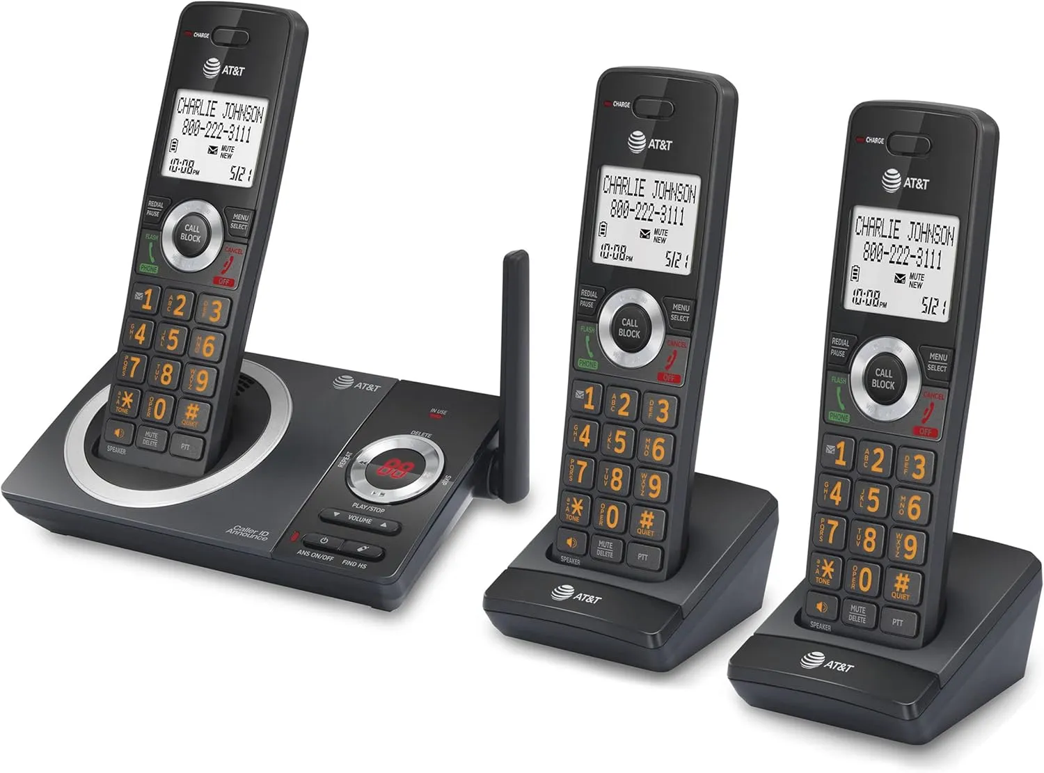 AT&T CL82319 DECT 6.0 3-Handset Cordless Phone for Home with Answering Machine, Call Blocking, Caller ID Announcer, Intercom and Long Range, Black