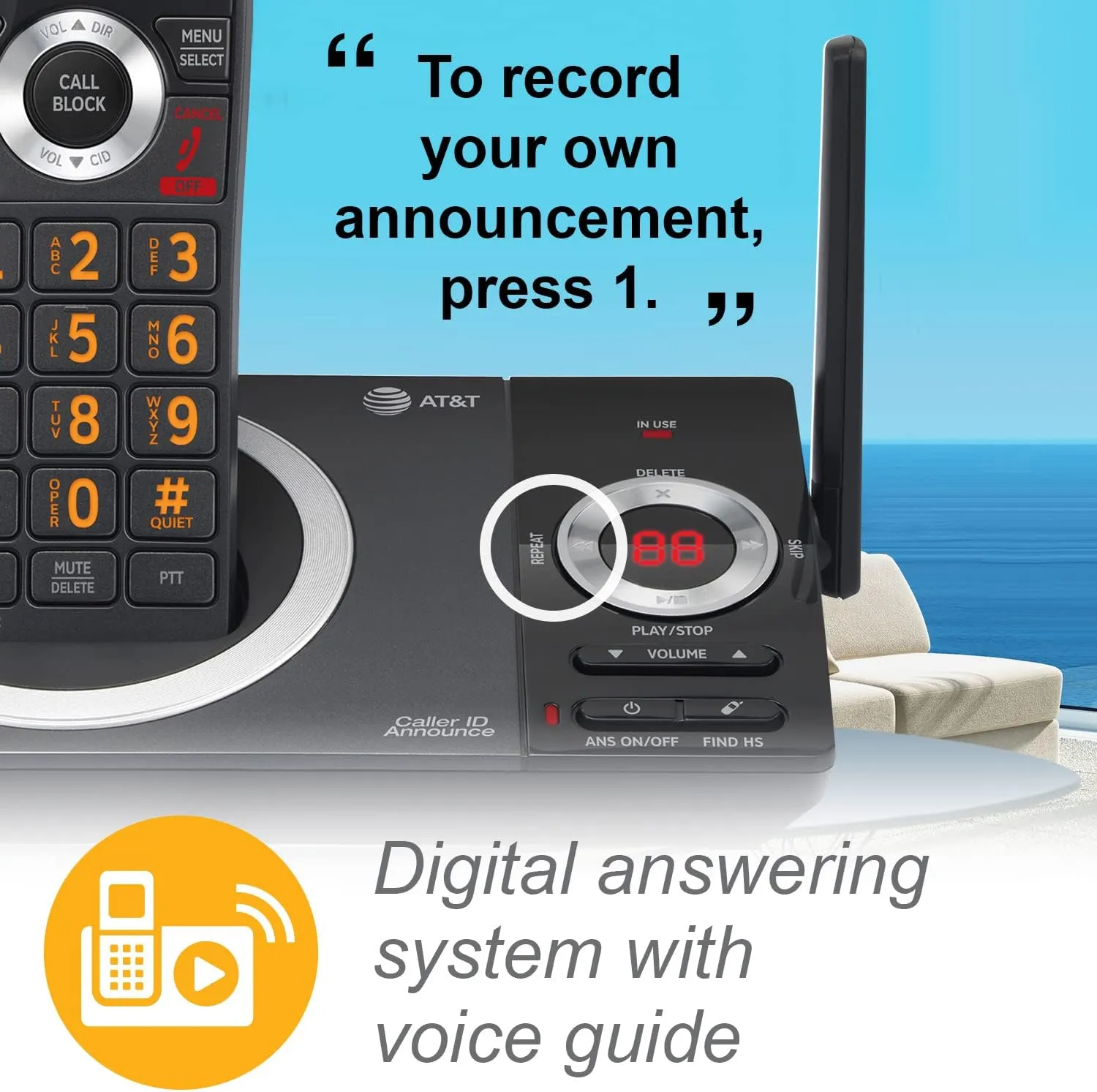 AT&T CL82319 DECT 6.0 3-Handset Cordless Phone for Home with Answering Machine, Call Blocking, Caller ID Announcer, Intercom and Long Range, Black