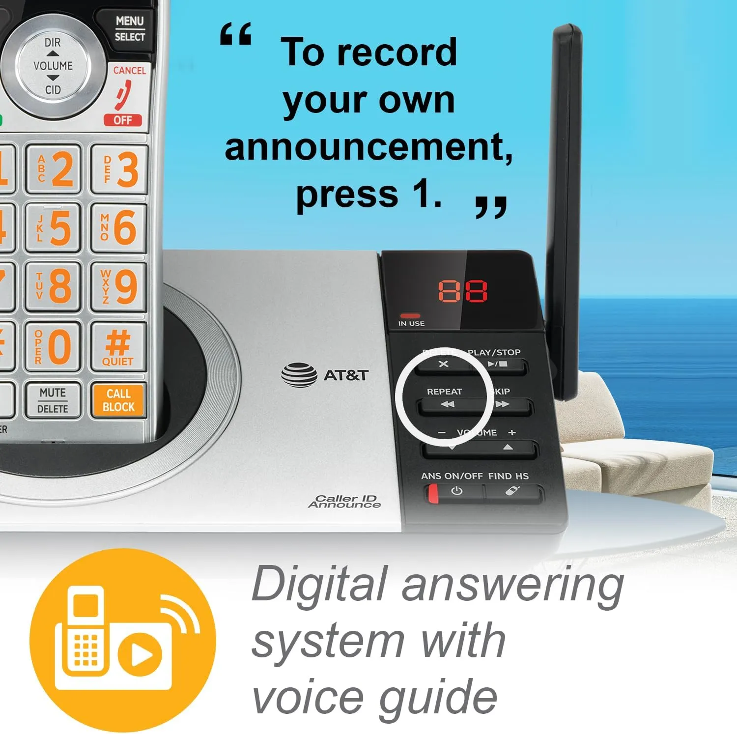 AT&T CL82407 DECT 6.0 4-Handset Cordless Phone for Home with Answering Machine, Call Blocking, Caller ID Announcer, Intercom and Long Range, Silver