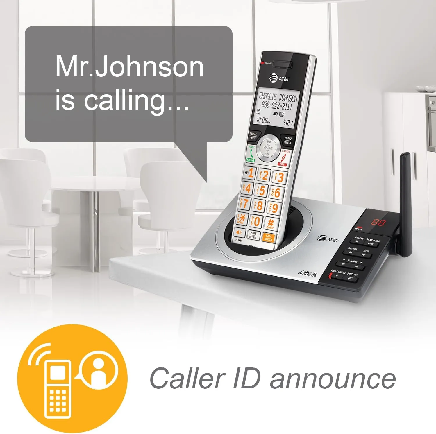 AT&T CL82407 DECT 6.0 4-Handset Cordless Phone for Home with Answering Machine, Call Blocking, Caller ID Announcer, Intercom and Long Range, Silver