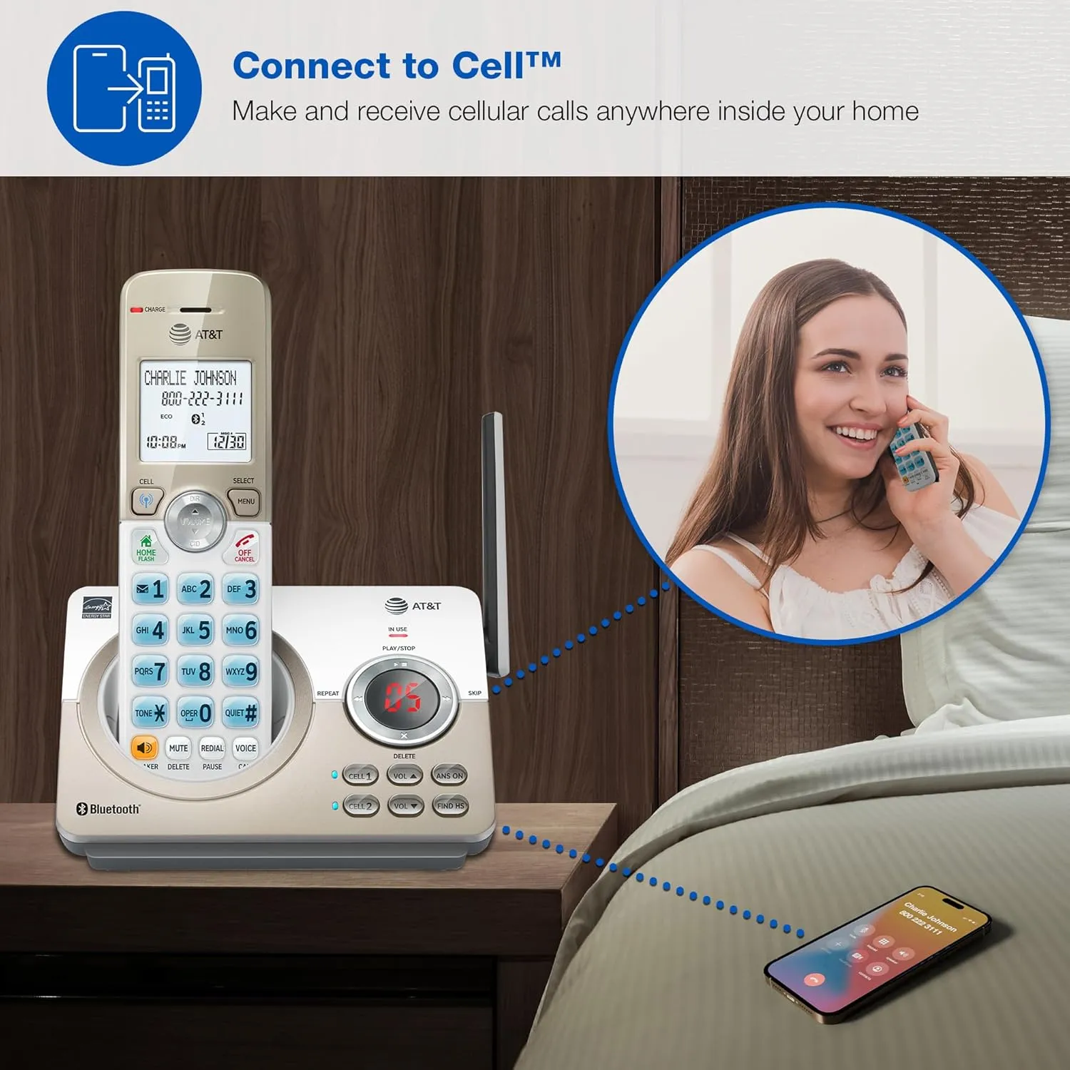 AT&T DL72219 DECT 6.0 2-Handset Cordless Phone for Home with Connect to Cell, Call Blocking, 1.8" Backlit Screen, Big Buttons, intercom, and Unsurpassed Range
