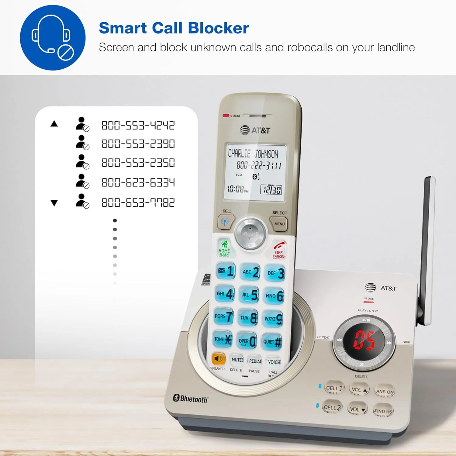 AT&T DL72219 DECT 6.0 2-Handset Cordless Phone for Home with Connect to Cell, Call Blocking, 1.8" Backlit Screen, Big Buttons, intercom, and Unsurpassed Range
