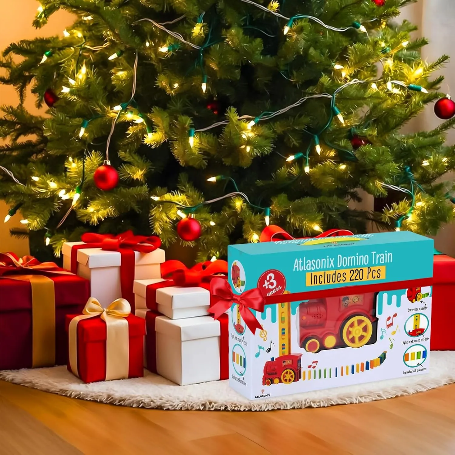 Atlasonix Domino Train, Domino Train for Kids, Automatic Set for Kids, 3 Year Old Boy Gift, Montessori Toys, Fun, Educational Toys, Birthday Present for 3-5 Year, 220 Blocks