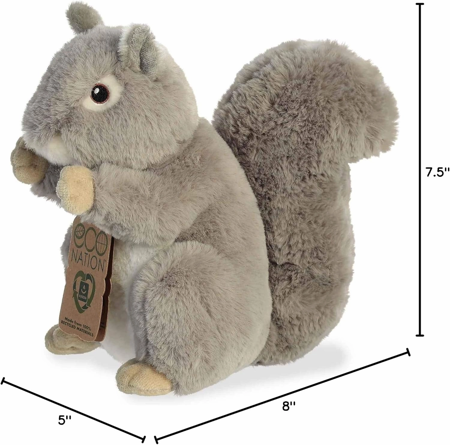 Aurora® Responsibly Made Eco Nation™ Squirrel Stuffed Animal - Ideal for Playtime Adventures - Perfect for Birthdays or Just Because - Gray 8 Inches