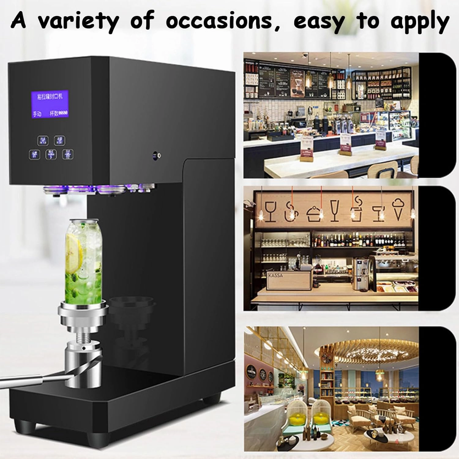 Automatic Can Sealing Machine - 370W Can Seamer with Intelligent Panel & Counting, Adjustable Height for Tin Cans, Ideal for Milk Tea, Coffee (Black)