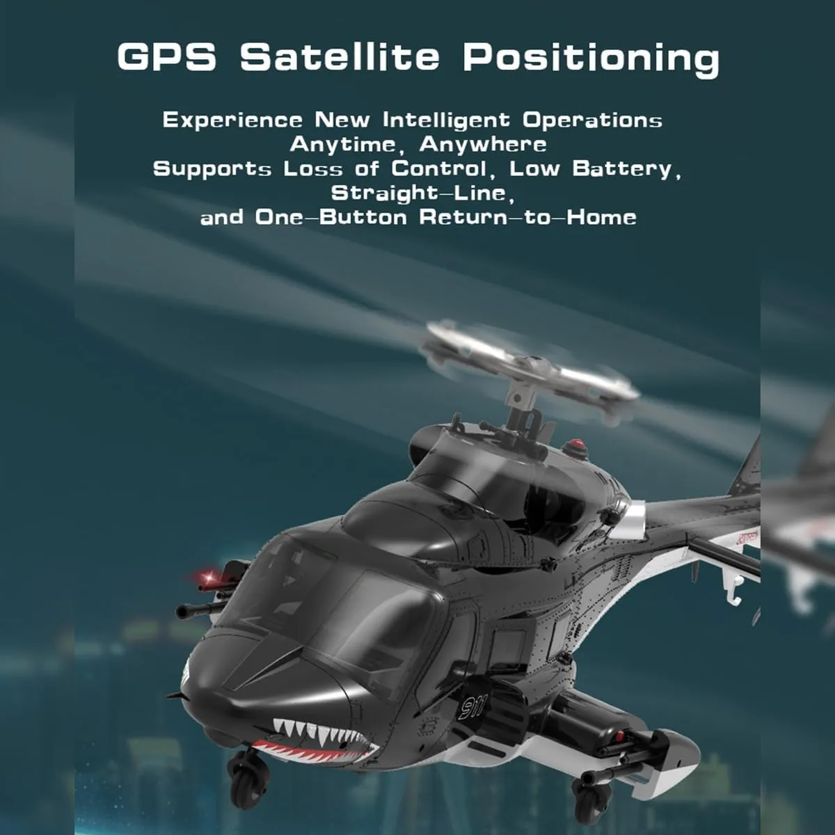 AW-911 Air - Wolf 1/34 Scale Flybarless RC Helicopter Model, 2.4G 9CH with 6G/3D Stunt Mode and GPS Positioning, RC Aircraft, Gifts for Boys Girls (RTF Version/Mode 1/Mode 2 Switchable)