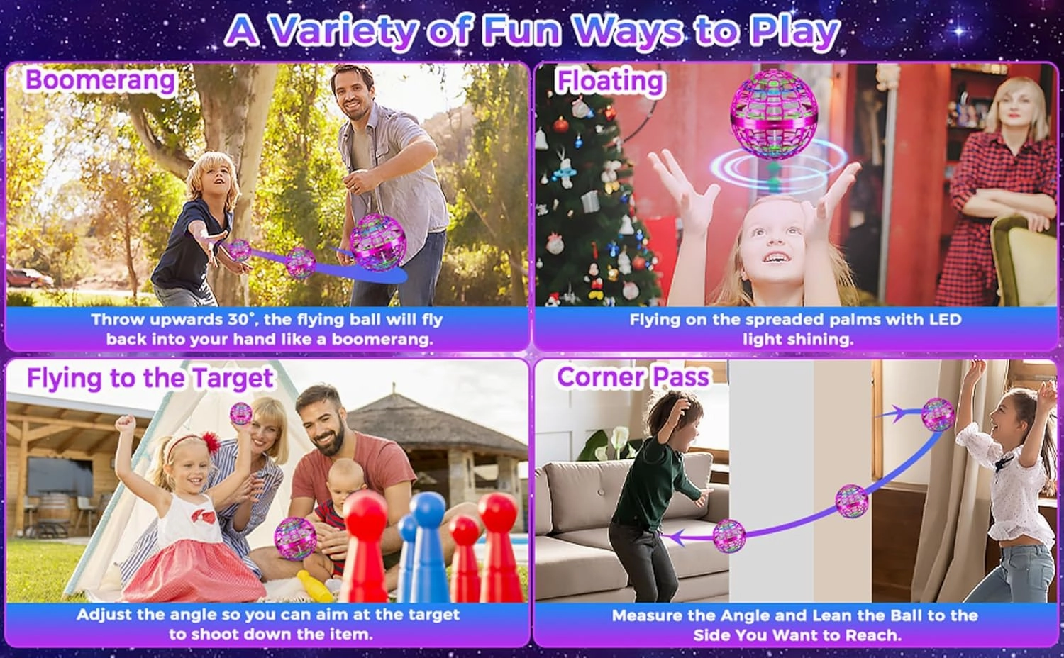 Awesome Flying Orb Ball Toy; Upgraded Gorgeous Boomerang Hover Galaxy Ball. Levitating Hand Controlled Orb. Cool Toys as Gifts for 6 7 8 9 10  Year Old Boys Girls & Adults. (Purple)