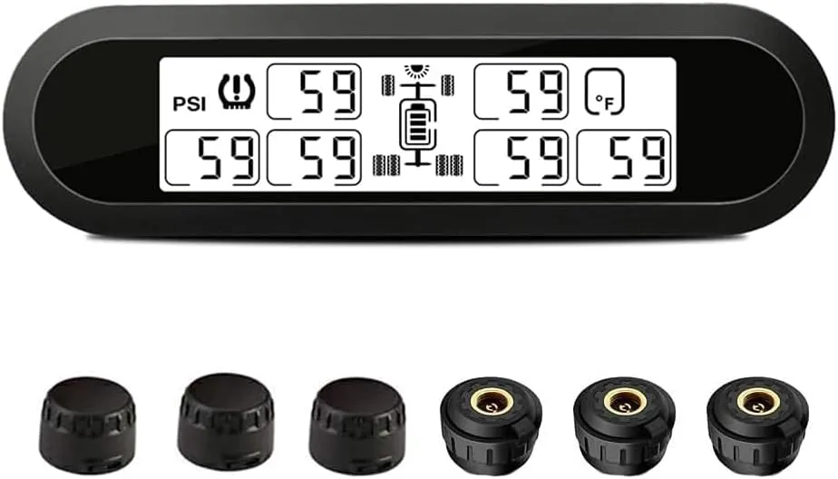 B-Qtech RV Tire Pressure Monitoring System for Trailer Travel Motorhome(0~199PSI) with 6 Sensors, Wireless Solar Powered TPMS 5 Alarm Modes Tire Pressure Real-time Monitor Alarm System