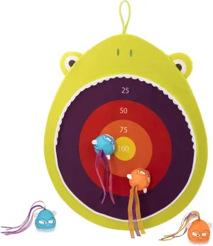 B. toys- Hungry Toss Frog Toys - Sports & Outdoor/Indoor Kids Dart Board – 1 Fabric Board & 4 Soft Darts for Kids 3 