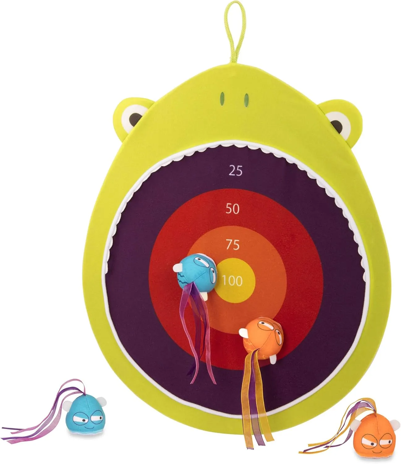 B. toys- Hungry Toss Frog Toys - Sports & Outdoor/Indoor Kids Dart Board – 1 Fabric Board & 4 Soft Darts for Kids 3 