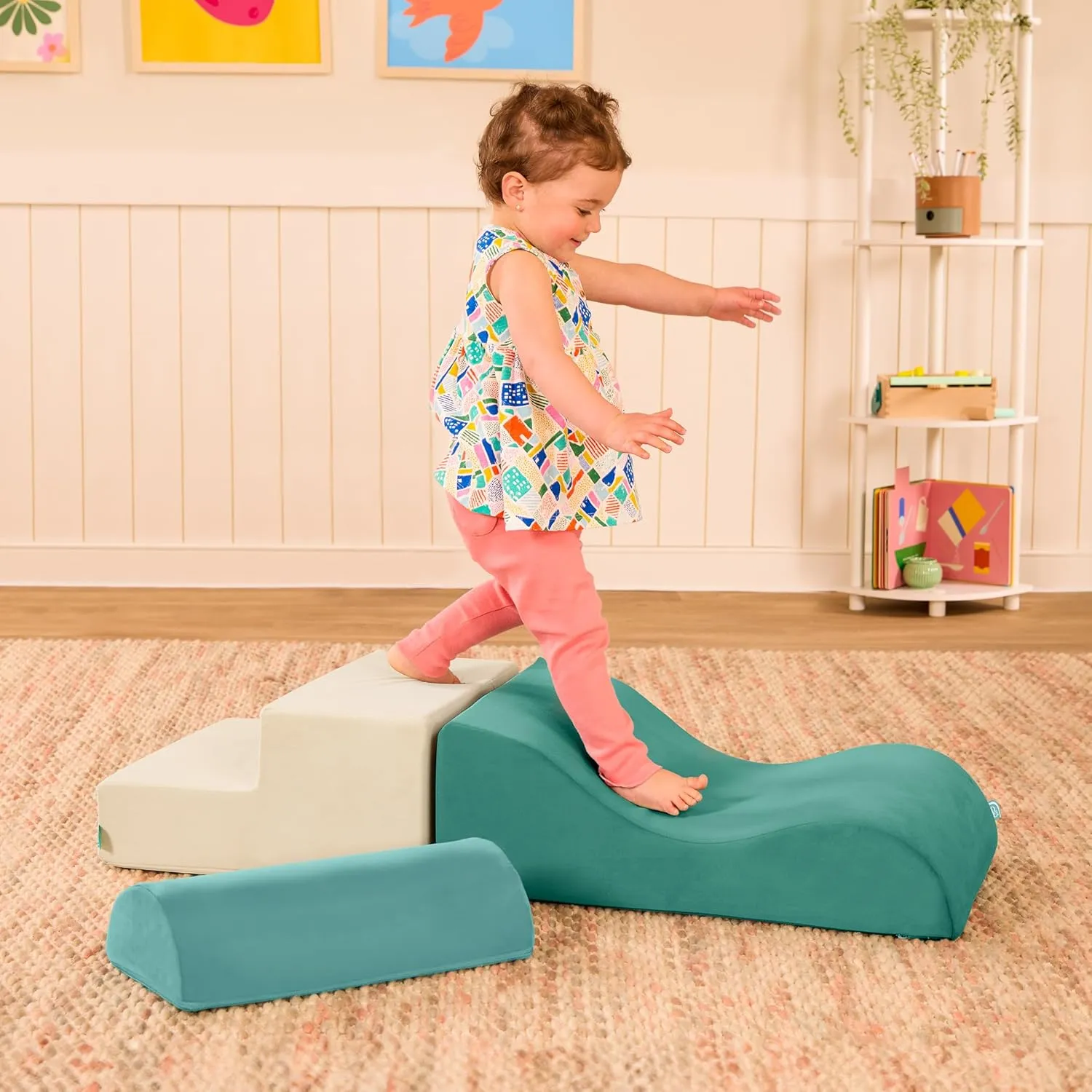 B. toys- Sensory Foam Building Shapes for Toddlers - 3-Piece Climbing Set with Stairs, Ramp & Half-Cylinder - Machine Washable Baby Toys with Removable Covers - Indoor Play Equipment for 12  Months