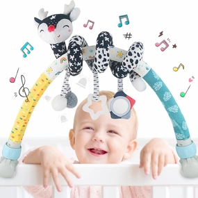 Baby Bjorn Bounce Arch Toy bar, Black and White with Stretch & Spiral Hanging Activity Set, Adjustable Clamp for Strollers, Cribs & Car Seats, Includes Rattles, Squeaker & Teether (01)