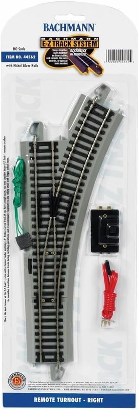 Bachmann Trains - Snap-Fit E-Z TRACK REMOTE TURNOUT - RIGHT (1/card) - NICKEL SILVER Rail With Gray Roadbed - HO Scale