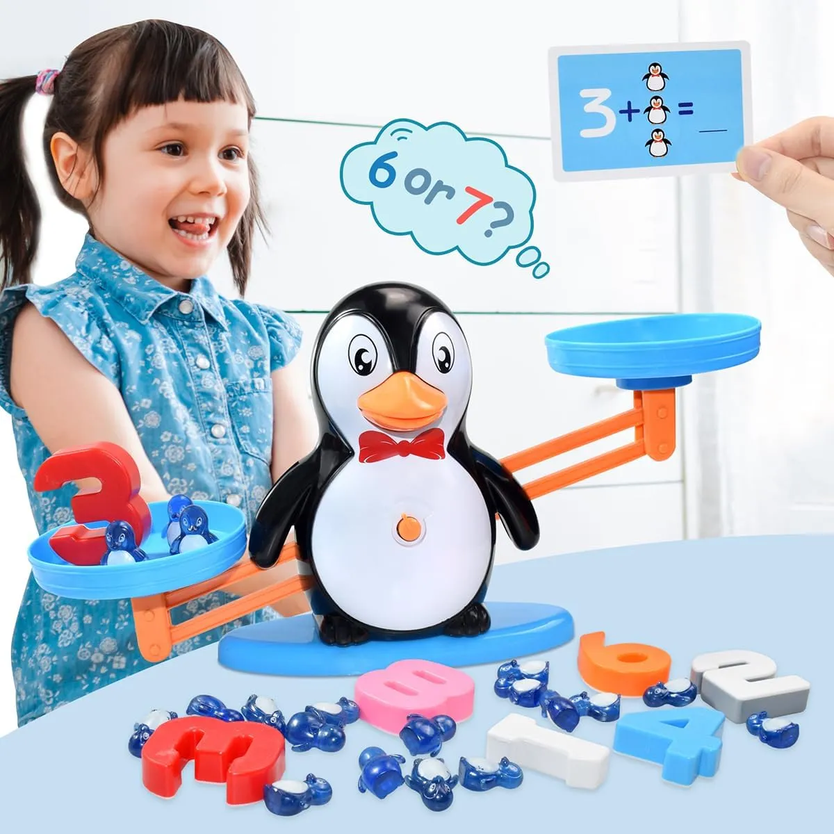 BAKAM Penguin Balance Scale Number Counting Blocks Games for Kids Ages 3-5, Montessori Math Games for Kids 5-7, Preschool Kindergarten Learning Activities, STEM Educational Toys for 3  Year Old