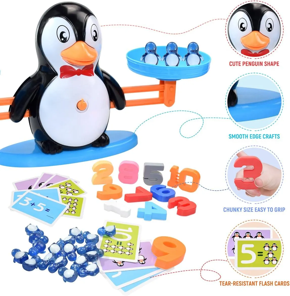 BAKAM Penguin Balance Scale Number Counting Blocks Games for Kids Ages 3-5, Montessori Math Games for Kids 5-7, Preschool Kindergarten Learning Activities, STEM Educational Toys for 3  Year Old