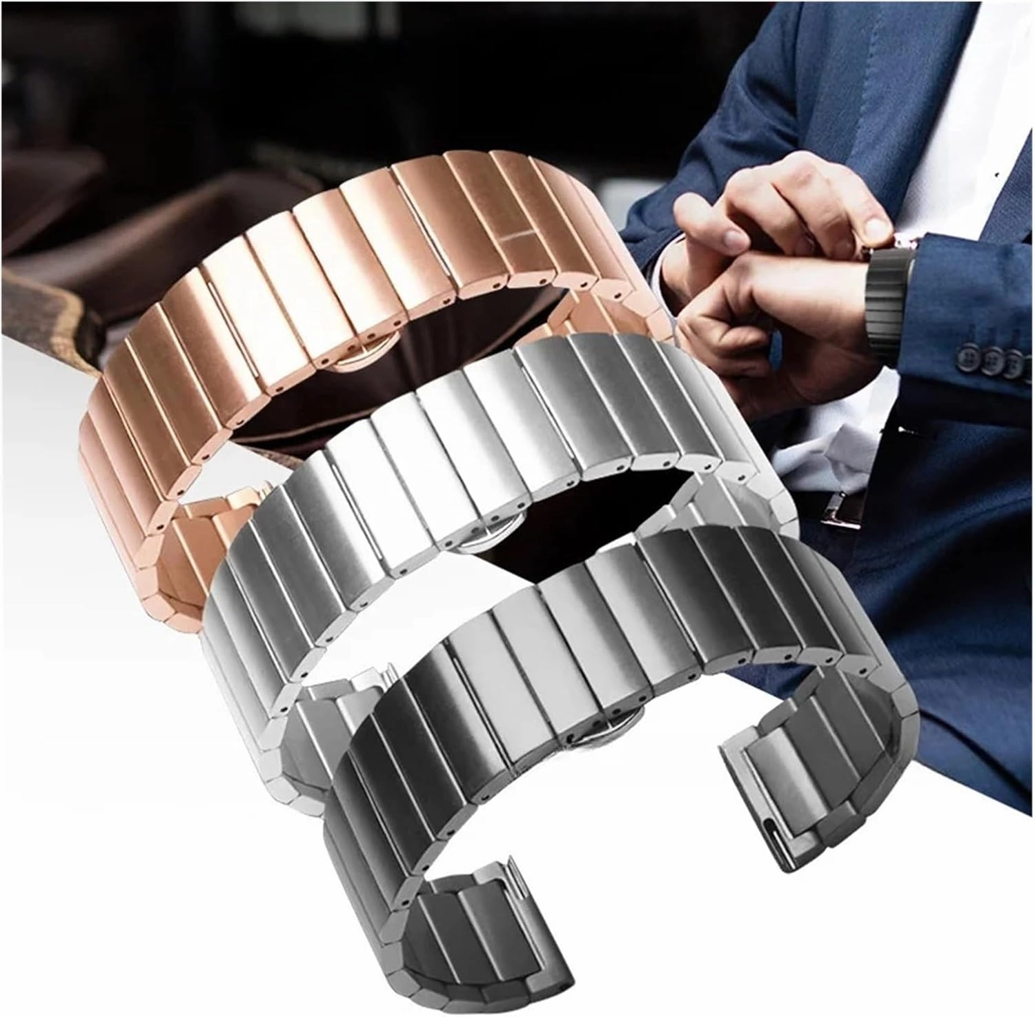Bamboo Stainless Steel Strap 20mm 22mm Solid Precision Steel Metal Wristband Smart Watch Replacement Bracelet Accessories