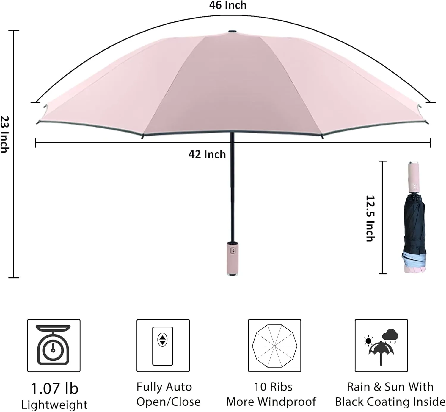BAODINI Inverted UV Umbrella for Rain and Sun Medium Size UPF 50  Rverse Compact Umbrella Auto Open Close