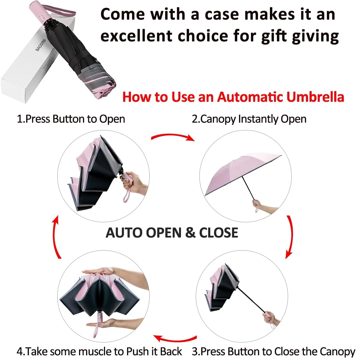 BAODINI Inverted UV Umbrella for Rain and Sun Medium Size UPF 50  Rverse Compact Umbrella Auto Open Close