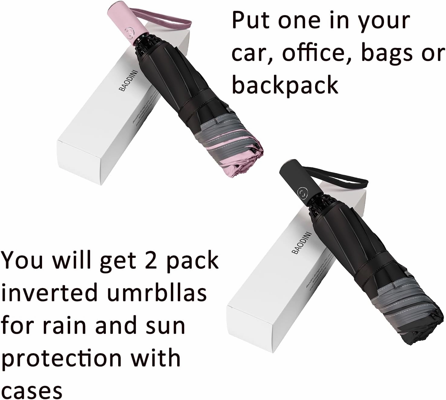 BAODINI Inverted UV Umbrella for Rain and Sun Medium Size UPF 50  Rverse Compact Umbrella Auto Open Close