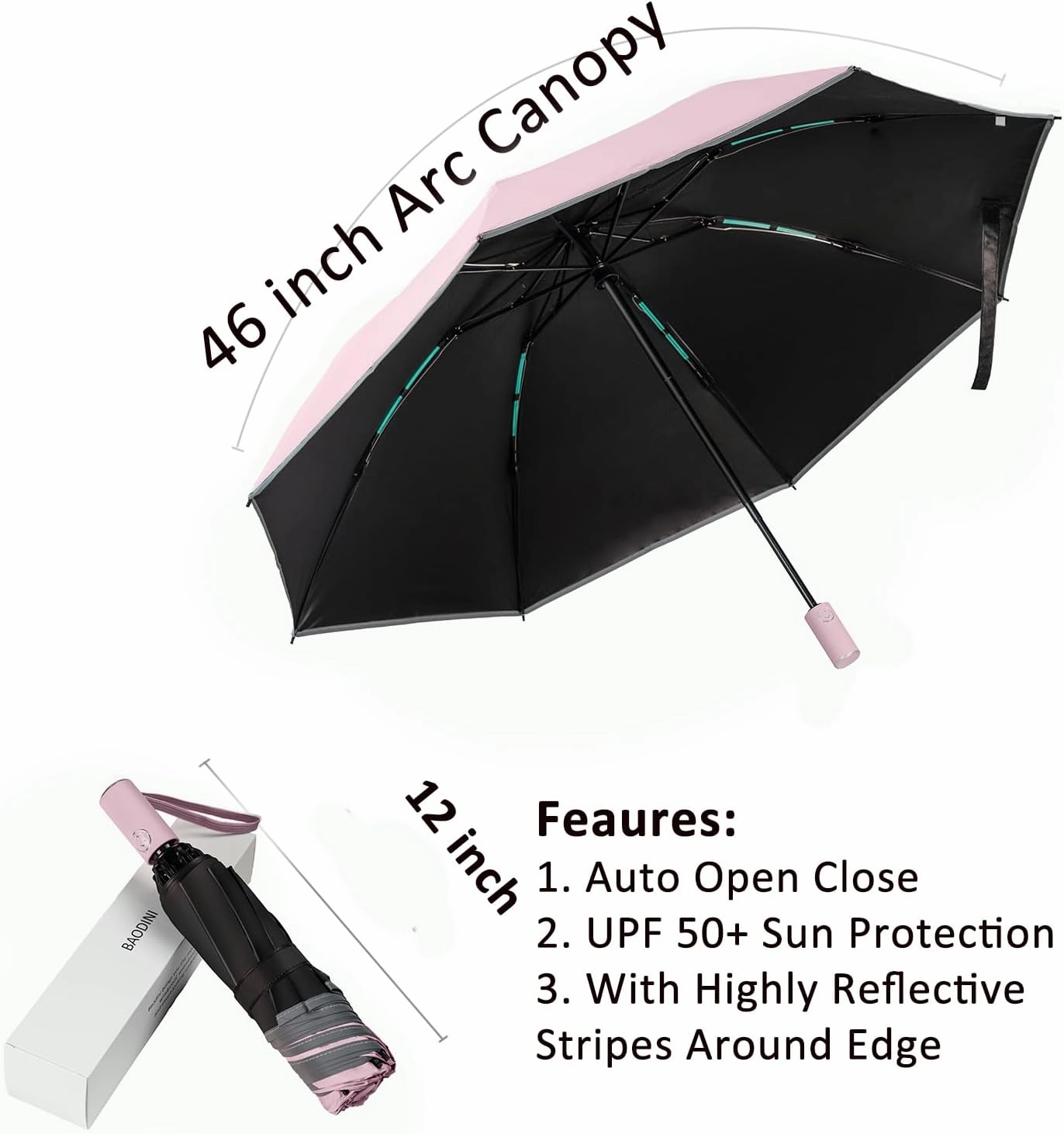 BAODINI Inverted UV Umbrella for Rain and Sun Medium Size UPF 50  Rverse Compact Umbrella Auto Open Close