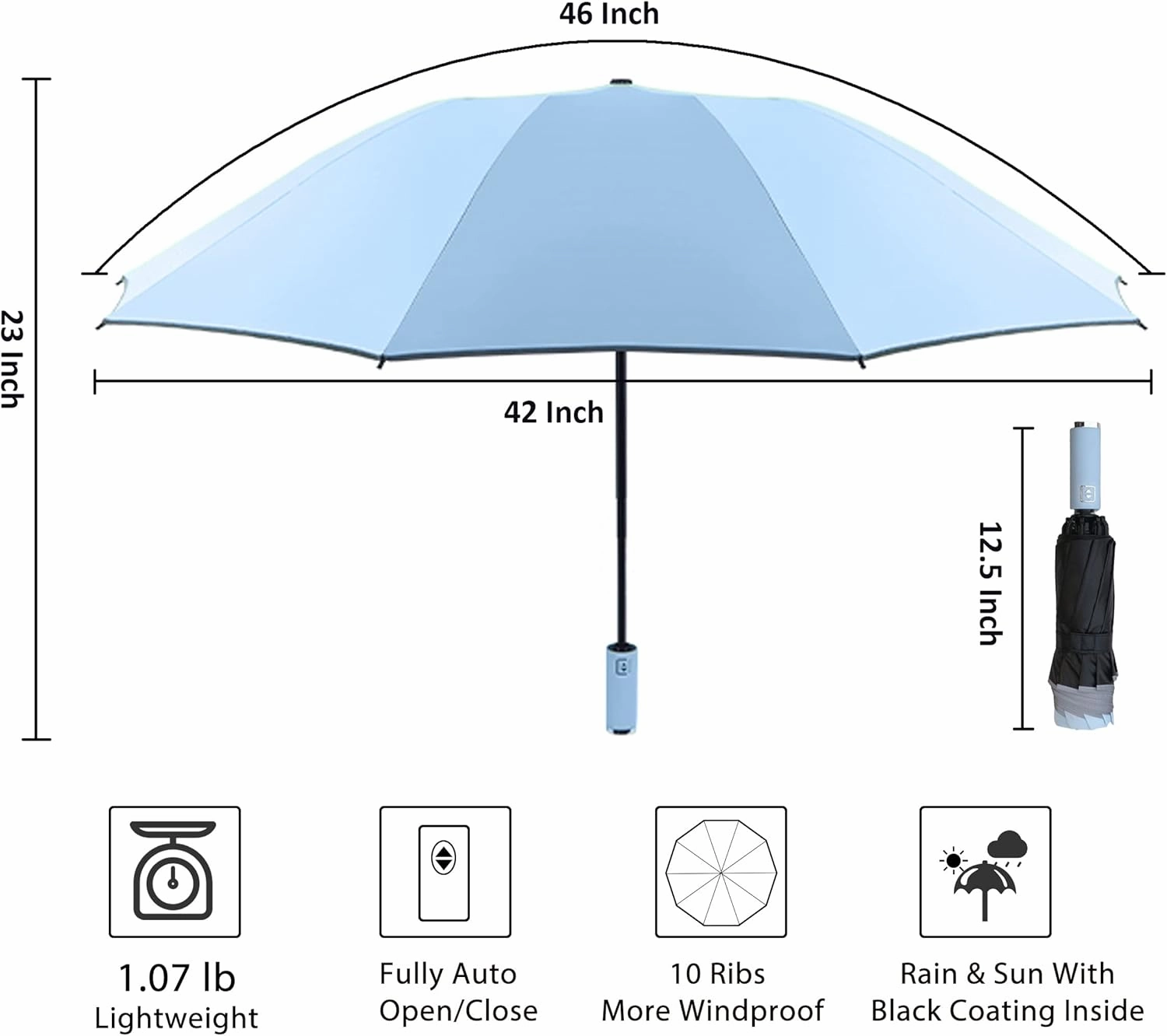 BAODINI Inverted UV Umbrella for Rain and Sun Medium Size UPF 50  Rverse Compact Umbrella Auto Open Close