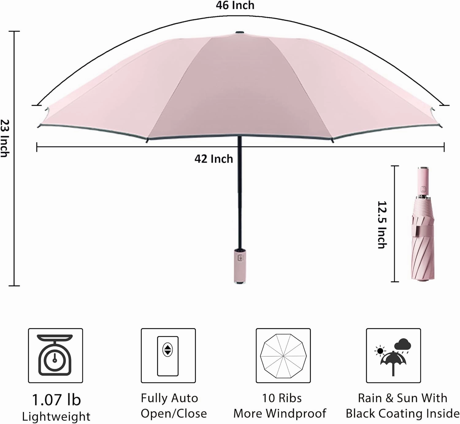 BAODINI Inverted UV Umbrella for Rain and Sun Medium Size UPF 50  Rverse Compact Umbrella Auto Open Close
