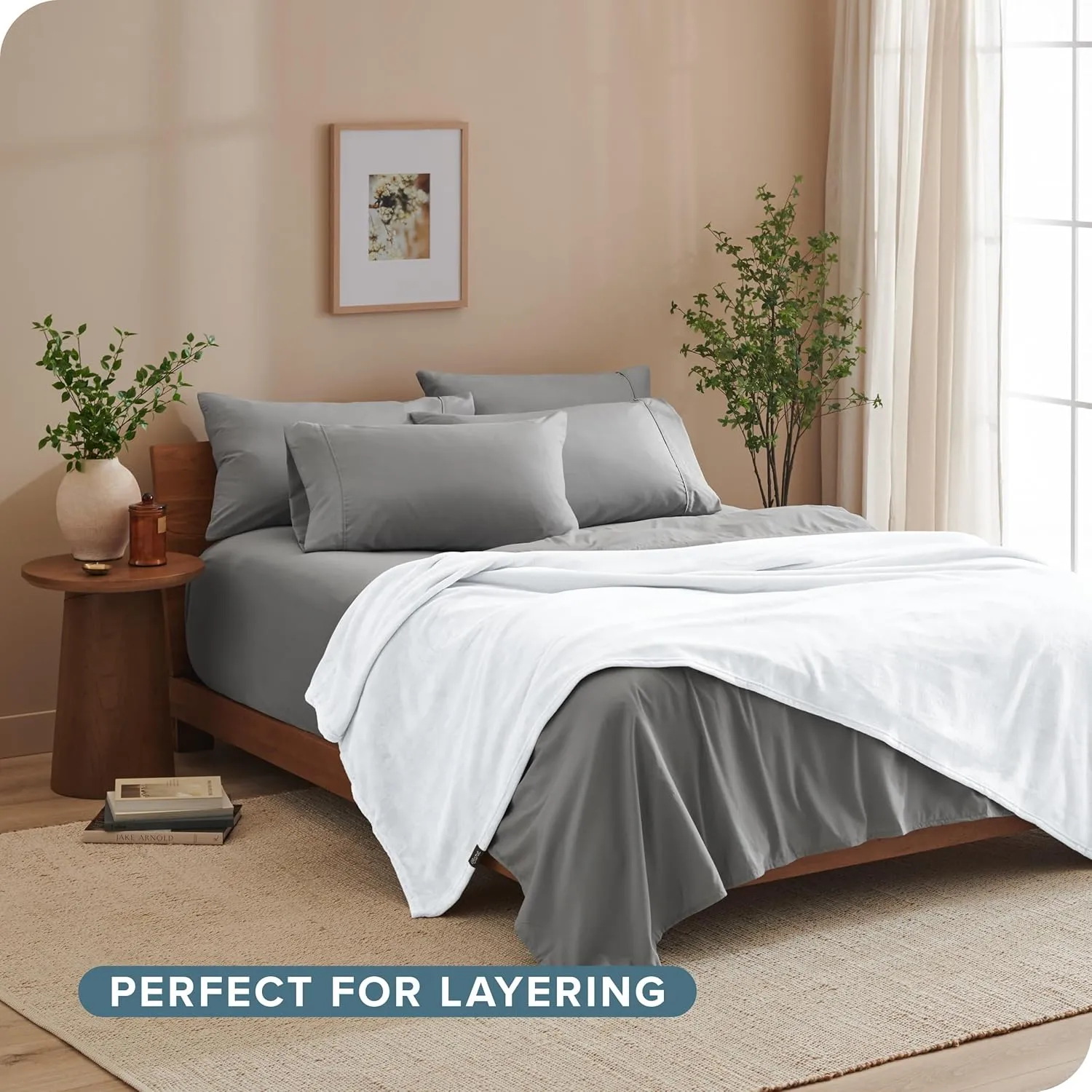 Bare Home Fleece Microplush Blanket - Full/Queen - Lightweight Throw for Bed, Sofa, Couch, Movie Night, Camping, and Travel - Cabin Blanket (Full/Queen, White)