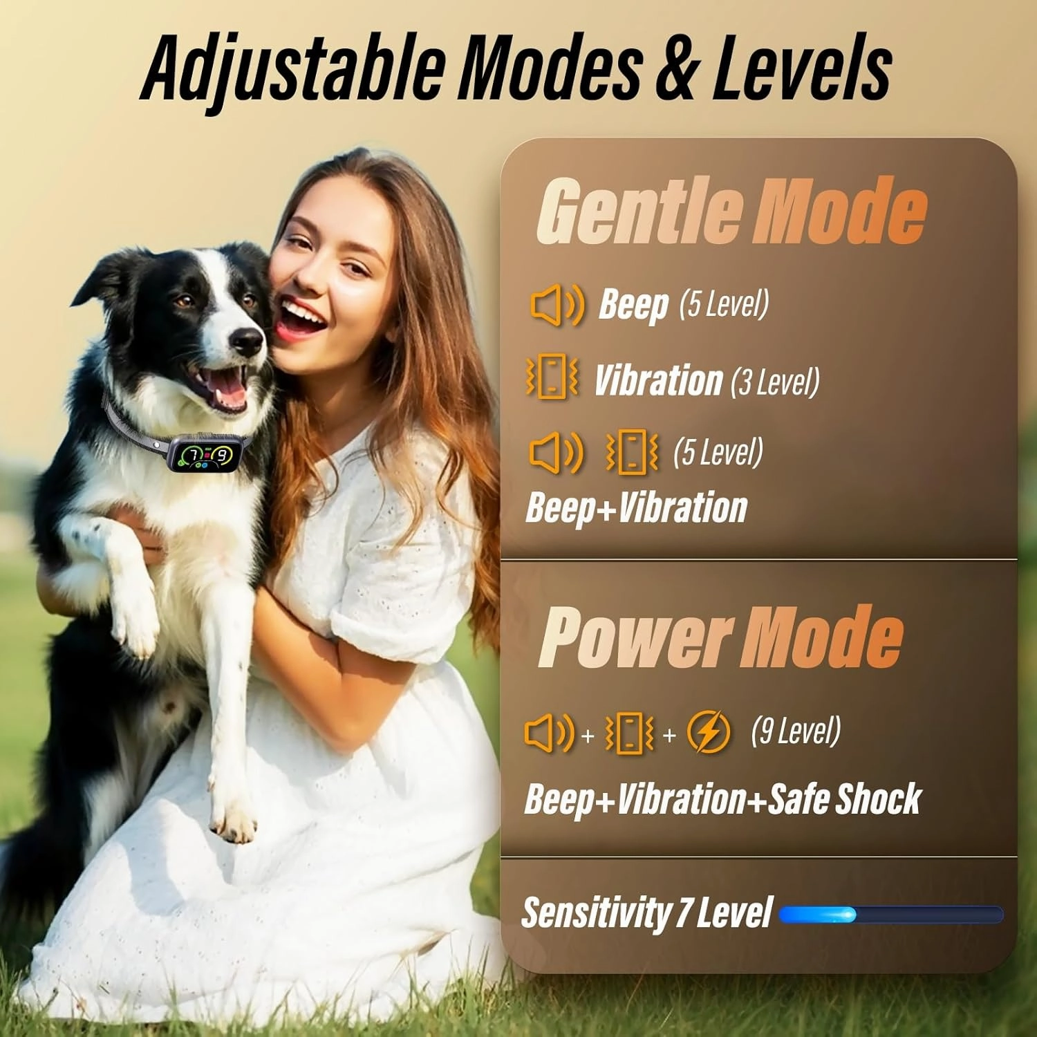 Bark Collar, Dog Bark Collar for Large Medium Small Dogs, Smart Barking Collar, Effective Anti Bark Collars for Dogs, Automatic Bark Collar Adjustable Beep Vibration Modes & 7 Sensitivity Black