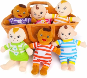 Basket of Babies Plush Dolls, 8" Plush Diversity Baby Dolls- 6 Piece Set Interchangeable Clothes Stuffed Plush Figures for All Ages Easter Gift