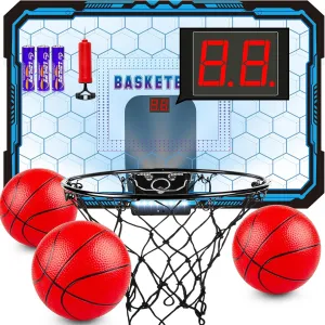 Basketball Hoop Indoor, Basketball Mini Hoop Pro Basketball Hoop Over The Door with Cool LED Lights, Boys Gifts Basketball Toys Gifts Room Accessories for Teen Boys 8-12