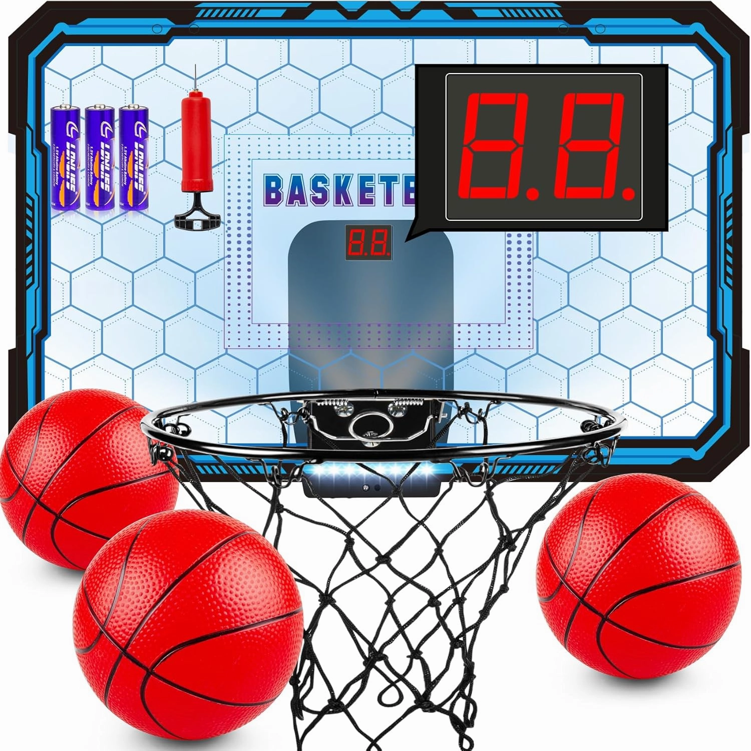 Basketball Hoop Indoor, Basketball Mini Hoop Pro Basketball Hoop Over The Door with Cool LED Lights, Boys Gifts Basketball Toys Gifts Room Accessories for Teen Boys 8-12