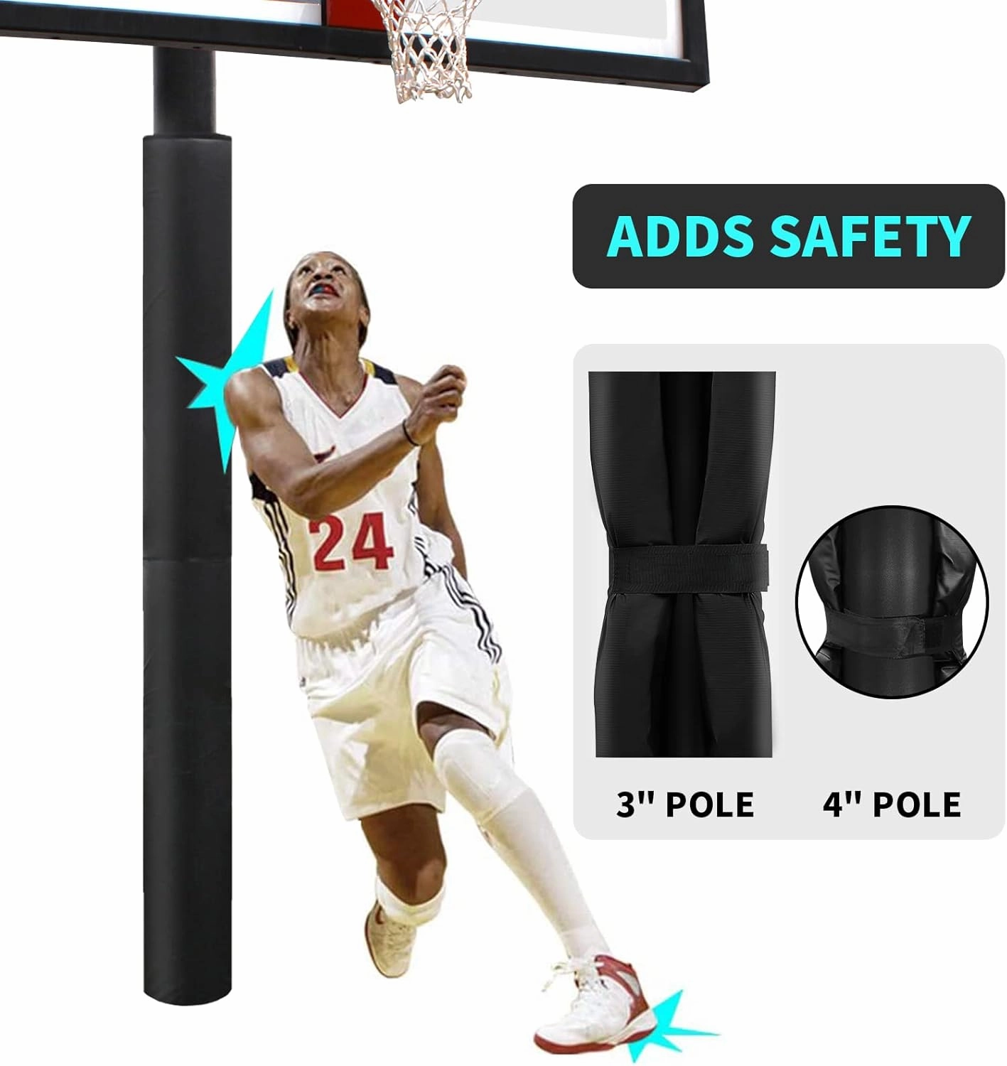 Basketball Pole Padding Heavy Duty Safety Pad for 3"- 5" Round Poles, Waterproof & Durable –Garage, Basement, Outdoor Court Safety Pad