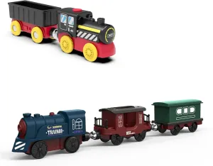 Battery Operated Train for Wooden Tracks, Motorized Train Toy Set for Railway System, Electric Train Compatible with Thomas, Brio, Melissa and Doug