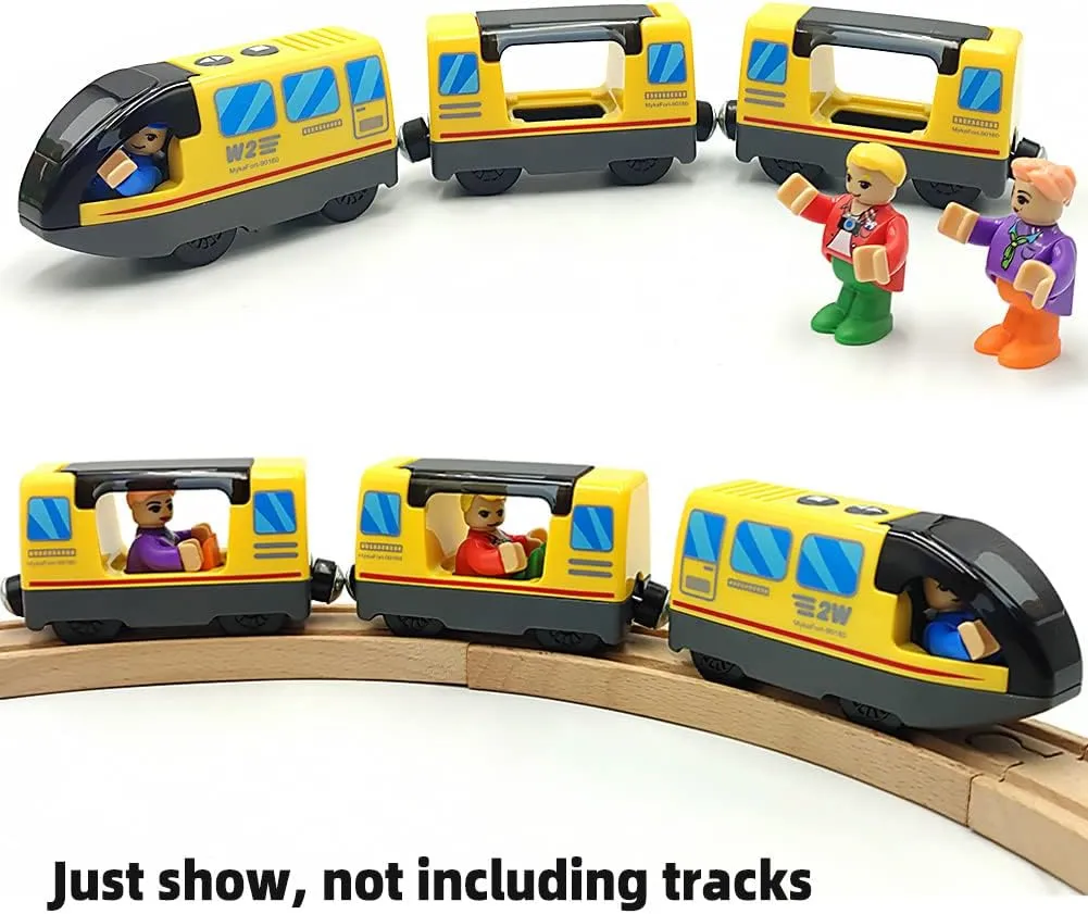 Battery Operated Train for Wooden Train Track Set Toys for 3 4 5 Year Old Boys Kids Action Locomotive Train Magnetic Connection (without Battery) (Yellow)