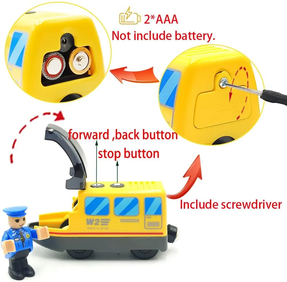 Battery Operated Train for Wooden Train Track Set Toys for 3 4 5 Year Old Boys Kids Action Locomotive Train Magnetic Connection (without Battery) (Yellow)